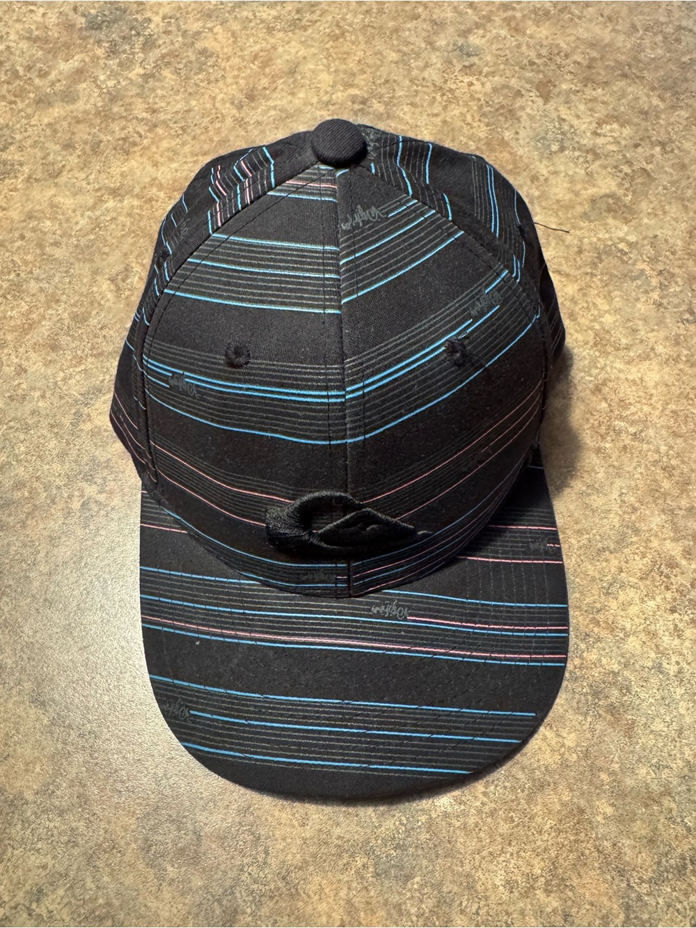 Quiksilver Black Cap with Blue and Pink Stripe Accents